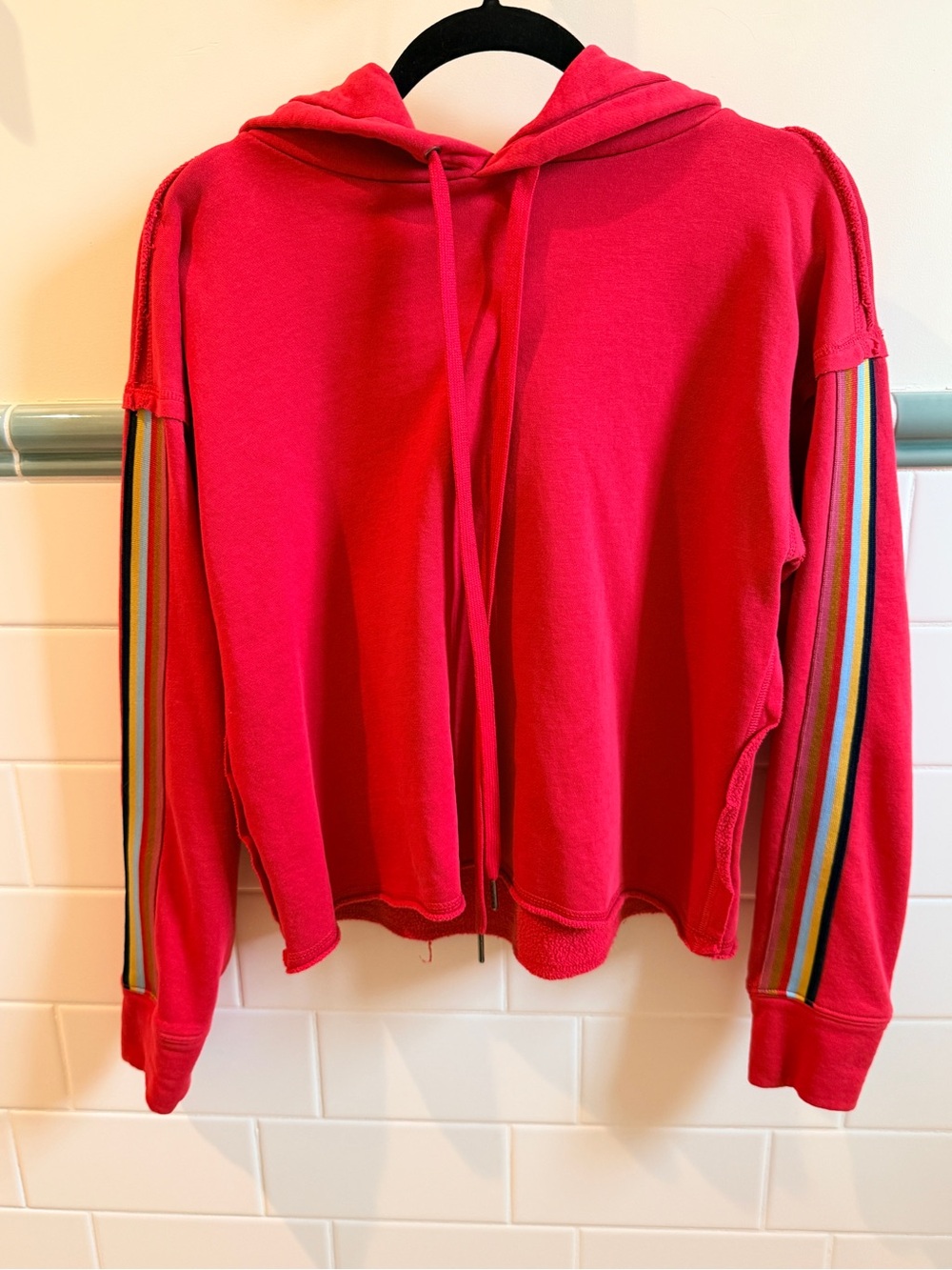 Evereve Hooded Sweatshirt with Rainbow Sleeve Stripes